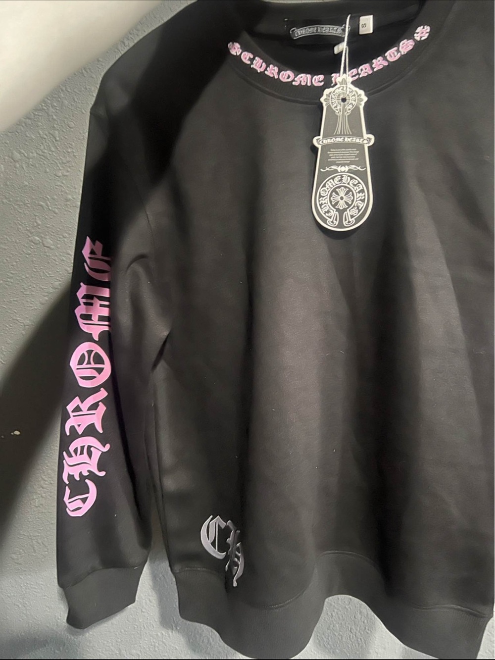 Chrome Hearts Black Sweatshirt with Pink Sleeve Logo unisex size m
